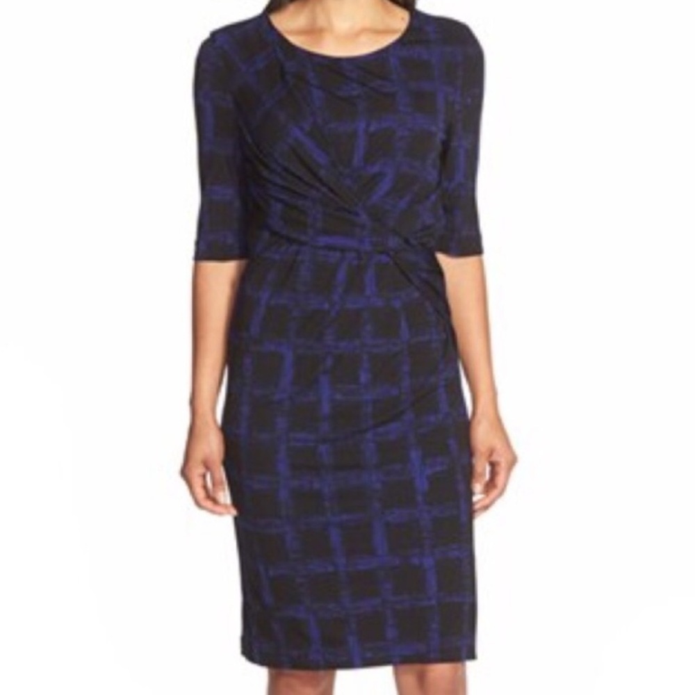 Hugo Boss Blue Black Sheath Career Dress Small I